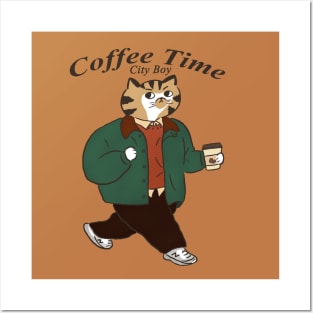 coffe and cat,coffee lover,coffee time Posters and Art